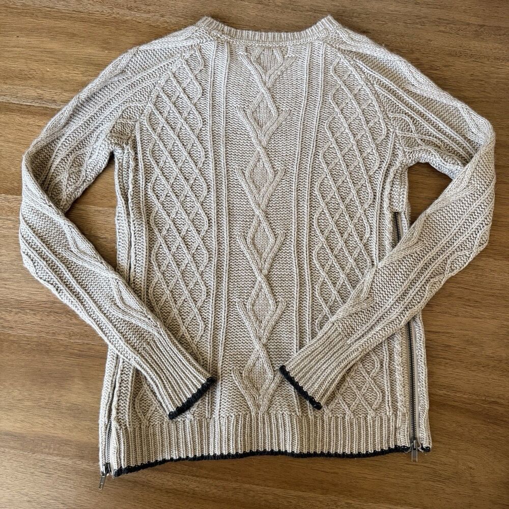 360 Sweater Women XS Cable Knit Sweater Cashmere Angora Lambswool Side Zip Beige - Picture 2 of 11